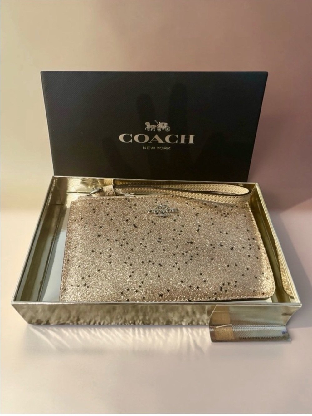 Coach Metallic Gold Glitter Wristlet NIB